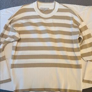LOFT Women's Crewneck Sweater - Cream and Tan Stripes